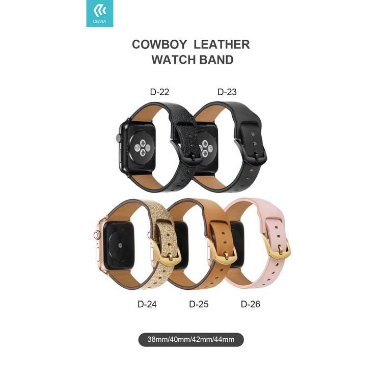 Devia Cowboy Genuine Leather Watch Band for Smartwatch - Adjustable Replacement Wrist Band Strap Compatible for Apple Watch 38/40mm - Black