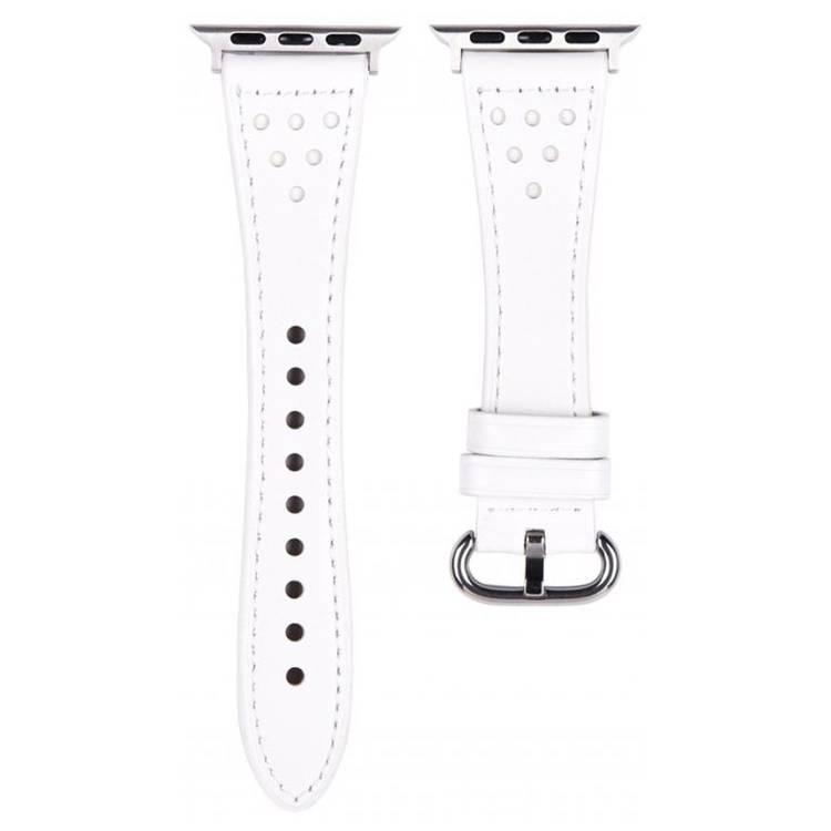 Devia Slim Leather Watch Band for Smartwatch - Fit & Durable Stylish Design Strap - Adjustable Replacement Wrist Band Strap Compatible for Apple Watch 38/40mm - White