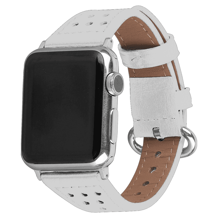 Devia Slim Leather Watch Band for Smartwatch - Fit & Durable Stylish Design Strap - Adjustable Replacement Wrist Band Strap Compatible for Apple Watch 38/40mm - White