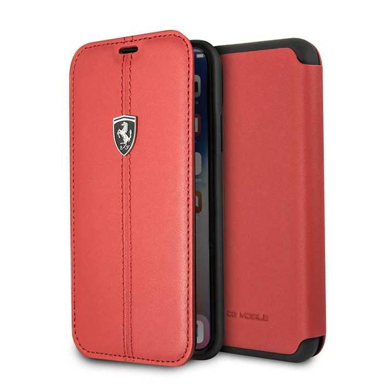 CG Mobile Ferrari Heritage Book Type Case for iPhone X, Shock-Absorption, Drop Resistant, Protective Suitable for Wireless Charger Officially Licensed Red