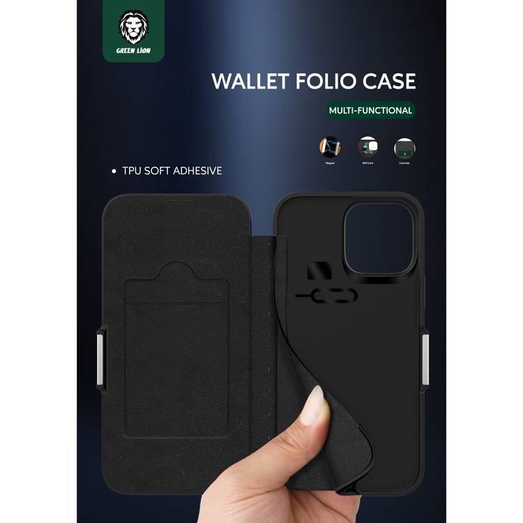 Green Lion PU Leather Wallet Folio Case for iPhone 13 Pro Max ( 6.7" ) - Black
