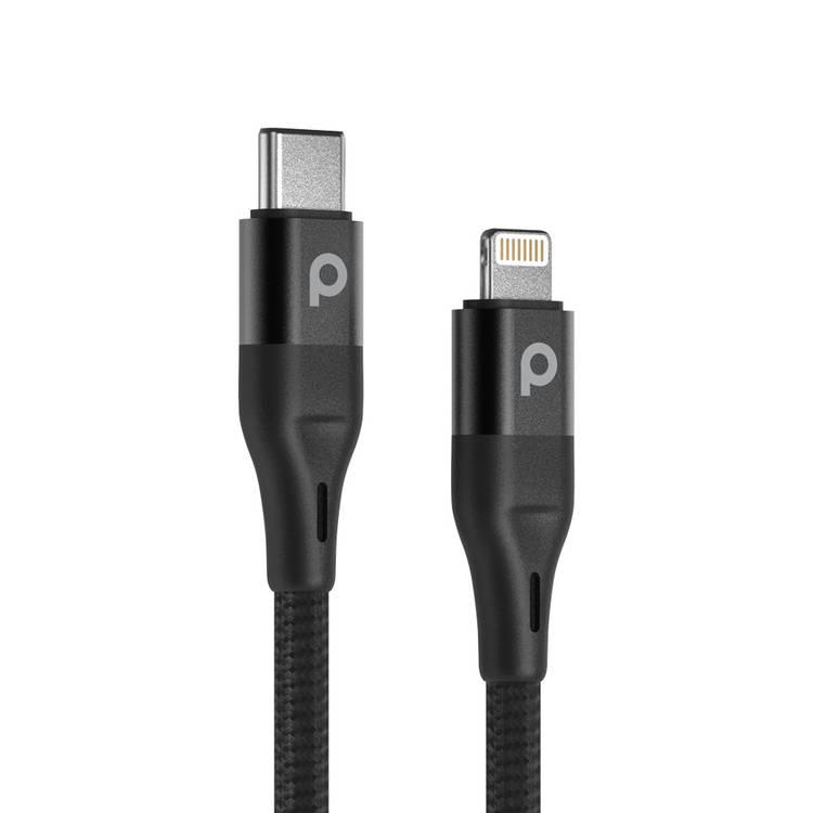 Porodo Aluminum PD Braided USB-C to Lightning Cable 1.2M 9V - Black