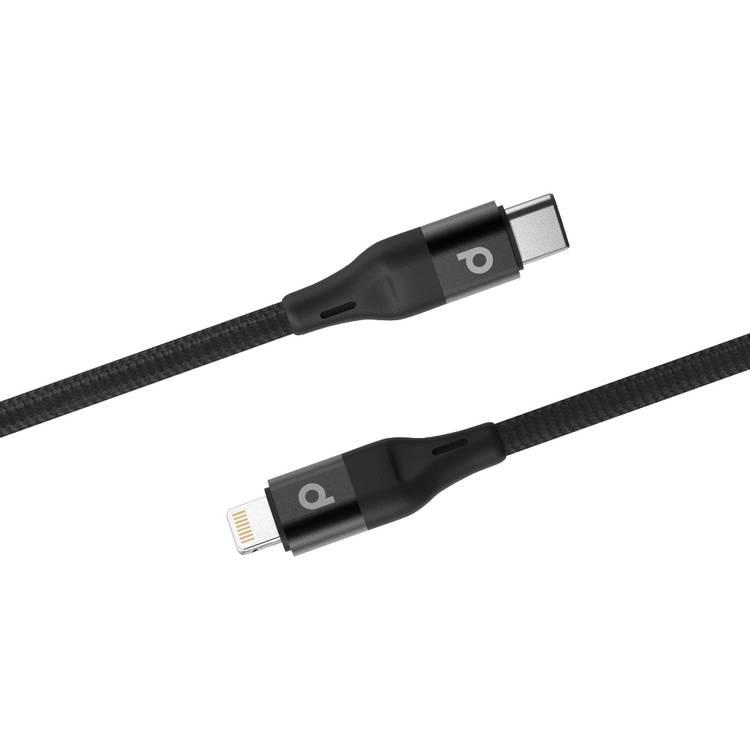 Porodo Aluminum PD Braided USB-C to Lightning Cable 1.2M 9V - Black