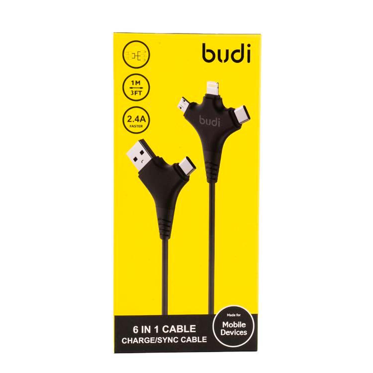 Budi M8J150Y-BLK 6 in 1 Sync Cable 2.4A - Black