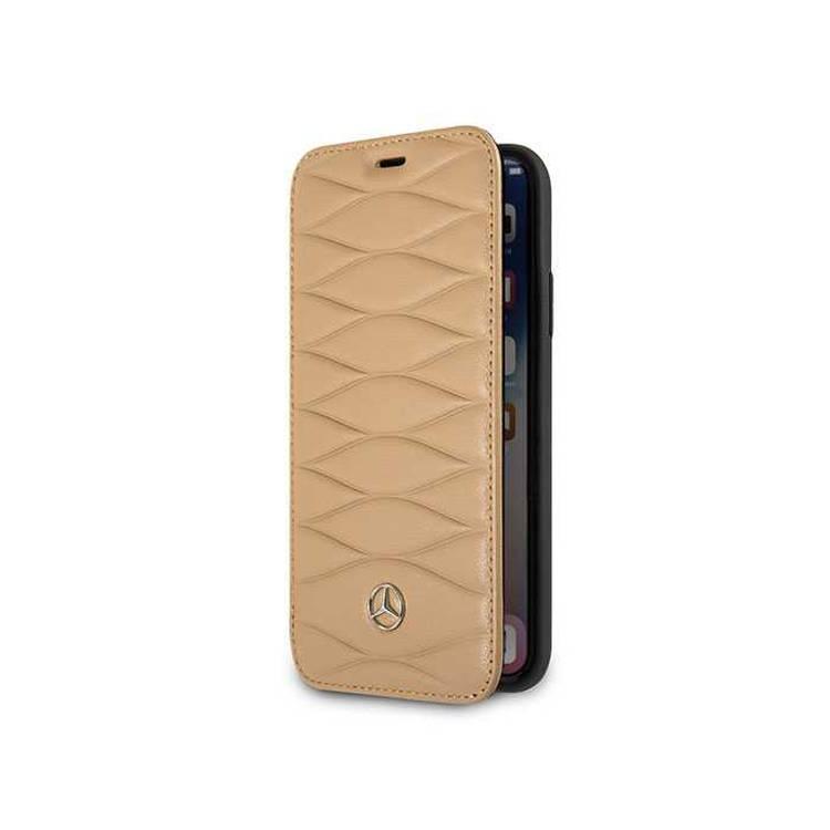 CG MOBILE Mercedes-Benz Pattern III Genuine Leather BookType Phone Case Compatible for iPhone X Officially Licensed - Light Brown