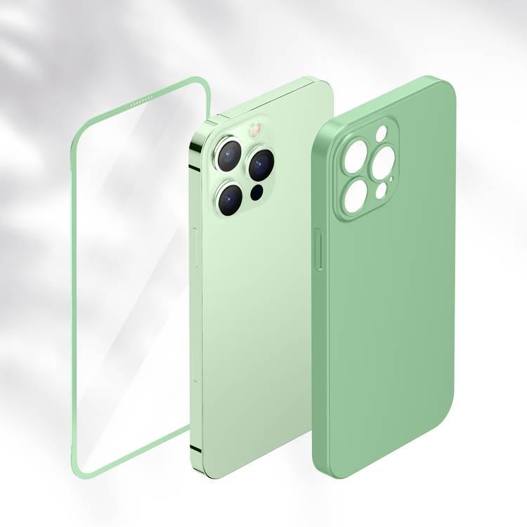 Green Lion 360 Carsaca Plus Case with Normal HD Glass for iPhone 13 Pro - Light Green Lion