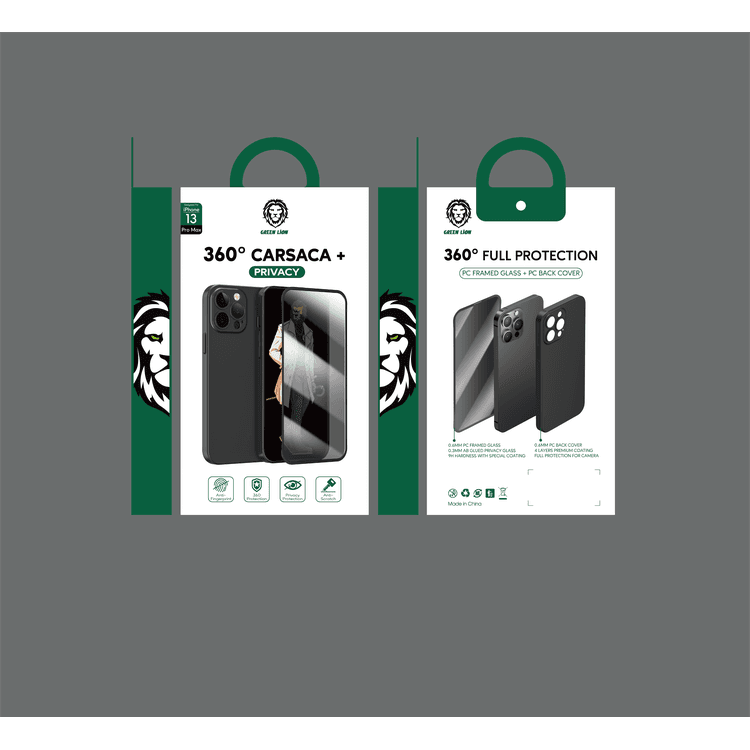 Green Lion 360 Carsaca Plus Case with Privacy Glass for iPhone 13 Pro - Black