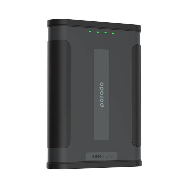 Porodo 48000mAh Outdoor Power Pack, Dual USB-A with Quick Charge 3.0, powerful Flashlight, 60W USB-C   -Black