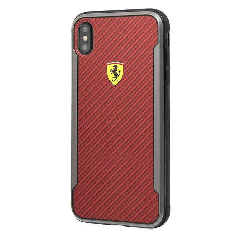CG MOBILE Ferrari On Track Hard Phone Case with Carbon Effect Compatible for iPhone Xs Max (6.5") Protective Mobile Case Officially Licensed - Red