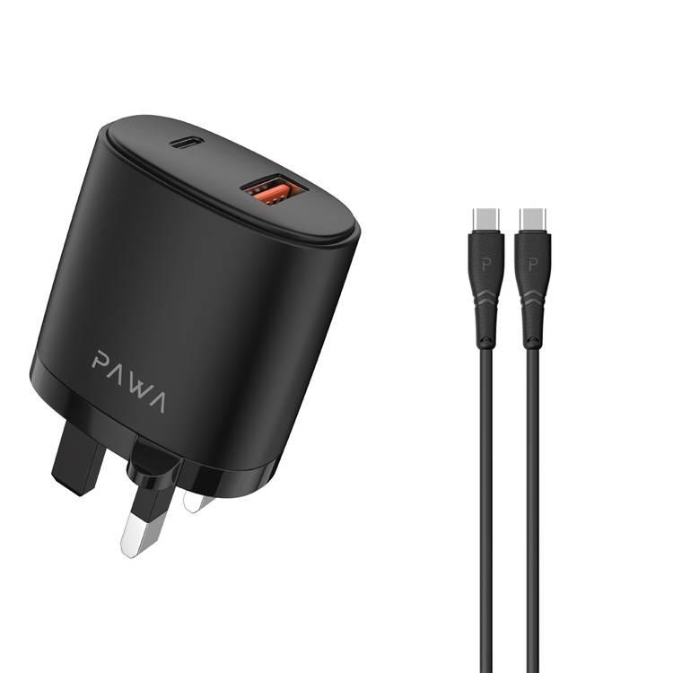 Pawa Solid Travel Charger Dual PD & QC Port With Type-C to Type-C Cable-Black