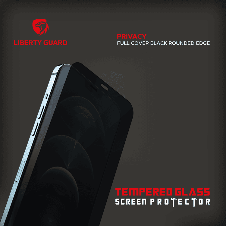 ليبرتي جارد LGPRVBRE12PM واقي شاشة كامل للخصوصية 2.5D واقي شاشة بحافة مستديرة لهاتف ايفون 12 برو ماكس، مضاد للصدمات ومضاد للتأثير  - أسود