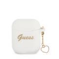 Guess GUA2LSCHSH Silicone Case for Apple Airpods 1/2 , Charm Collection with Anti-Lost Heart Ring , Officially Licensed - White