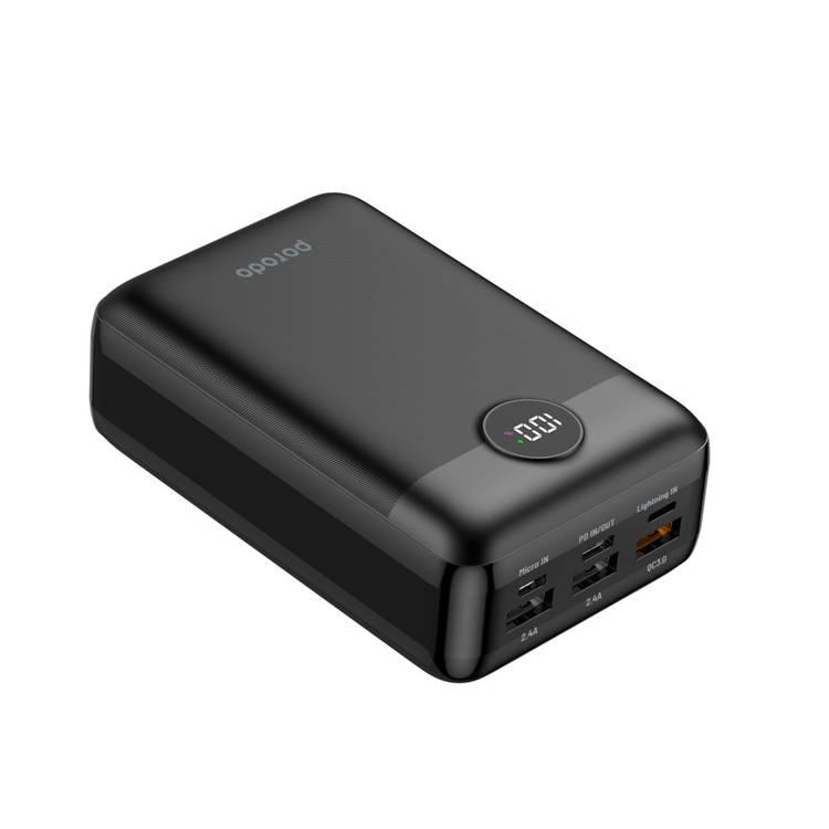 Porodo Super Compact 20W PD & QC3.0 Power Bank 30000mAh, LED Display, Charge 0%-60% in 35 Minutes - Black