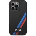 BMW M Collection Magsafe Compatibility Liquid Silicone Case Slanted Tricolor Stripes iPhone 14 Pro Compatibility - Black