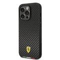 Ferrari HC PU Carbon Effect Case with Italian Flag Line iPhone 14 Pro Max Compatibility - Black
