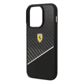Ferrari Bimaterial Carbon Case & Polycarbonate & Silver Stripe iPhone 14 Pro Max Compatibility - Black