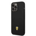 Ferrari Liquid Silicone Case with Black Camera Outline & Metal Logo iPhone 14 Pro Max Compatibility - Black