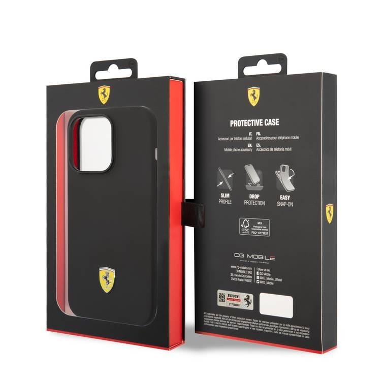 CG Ferrari Magsafe Compatibility Liquid Silicone Case with Metal Yellow Logo Shield iPhone 14 Pro Max Compatibility - Black