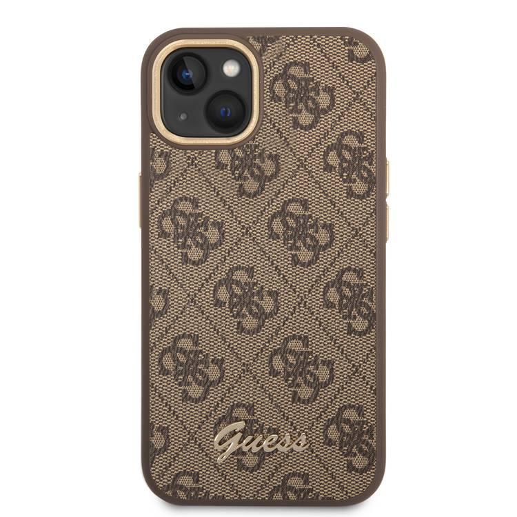 Guess PC/TPU 4G PU Case with Metal Camera Outline & Buttons iPhone 14 Compatibility - Brown