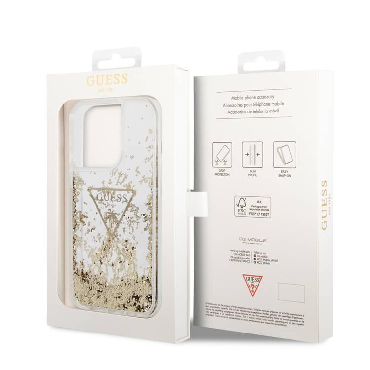 Guess Liquid Glitter Case with Translucent Triangle Logo, Extra Shine iPhone 14 Pro Max Compatibility - Smoke Transparent