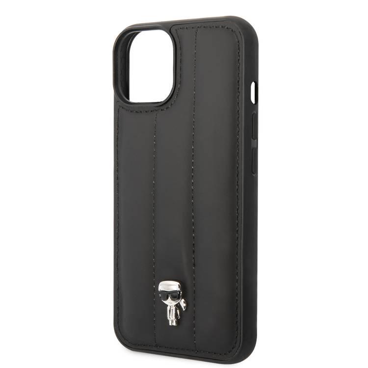 Karl Lagerfeld Quilted Nylon Puffy Case with Metal Ikonik Pin Logo iPhone 14 Compatibility - Black