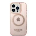 Guess Magsafe Compatibility Case with Translucent Gold Outline iPhone 14 Pro Max Compatibility - Pink