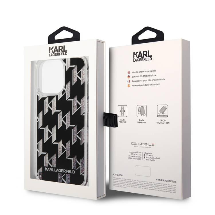 Karl lagerfeld Liquid Glitter Case Monogram Pattern & Multicolor Glitter iPhone 14 Pro Max Compatibility - Black