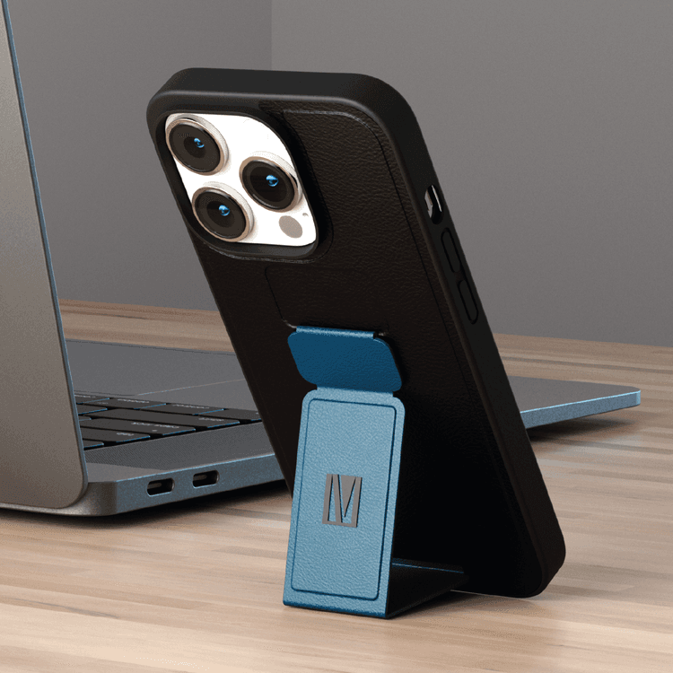 Levelo Morphix Gripstand PU Leather Case - iPhone 14 Pro Max - Pacific Blue