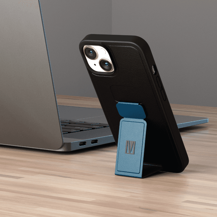 Levelo Morphix Gripstand PU Leather Case - iPhone 14 - Pacific Blue
