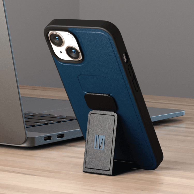 Levelo Morphix Gripstand PU Leather Case - iPhone 14 - Blue