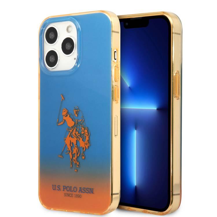 USPA PC/TPU Gradient Case with Dyed Bumper & Horse Logo iPhone 14 Pro Max Compatibility - Blue/Orange