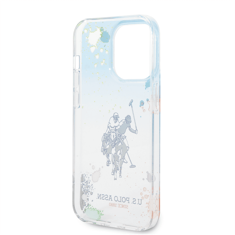USPA PC/TPU Gradient Case with Splattered Pattern & Horse Logo iPhone 14 Pro Compatibility - Blue
