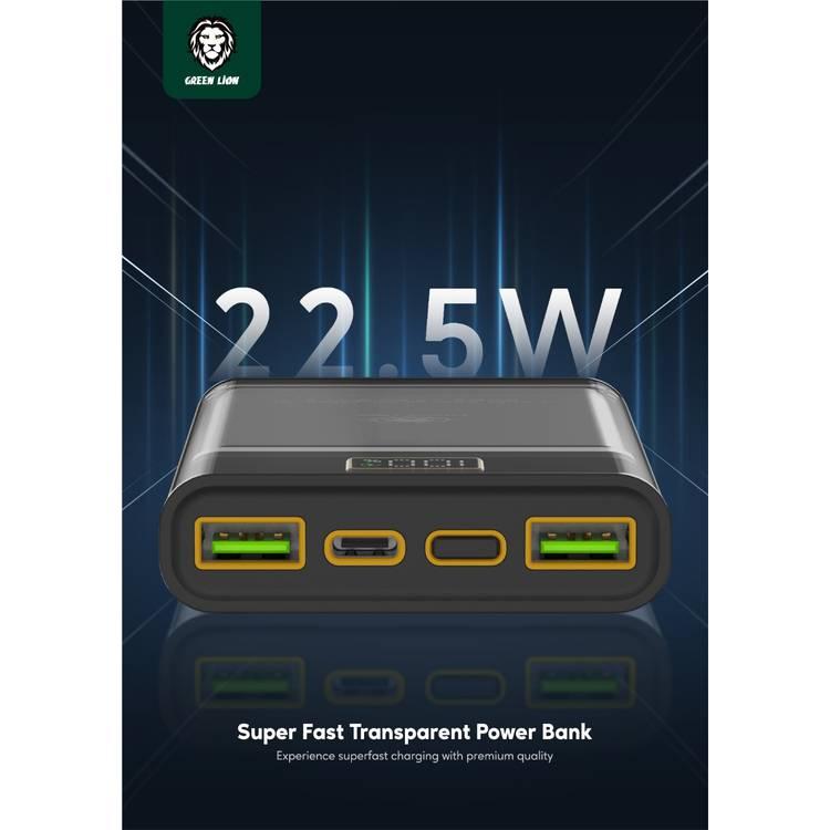 Green Lion Super Fast Transparent Power Bank 20000 mAh ( QC 22.5W + PD 20W ) - Black