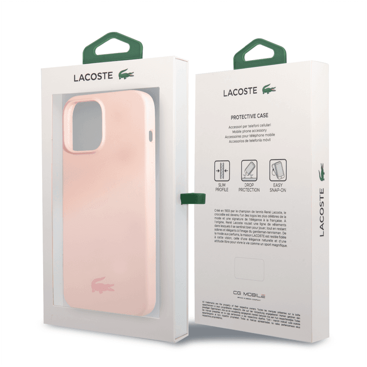 Lacoste Hard Case Liquid Silicone / Microfiber Glossy Printing Logo Compatible with iPhone 14 Pro - Pink