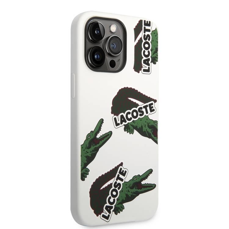 Lacoste Hard Case Liquid Silicone / Microfiber Allover Pattern Compatible with iPhone 14 Pro Max - White