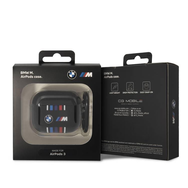 BMW M Collection Airpods Cases TPU Colored Multiple Lines And Logo Printed Glossy Compatible with Airpods 3 - Black