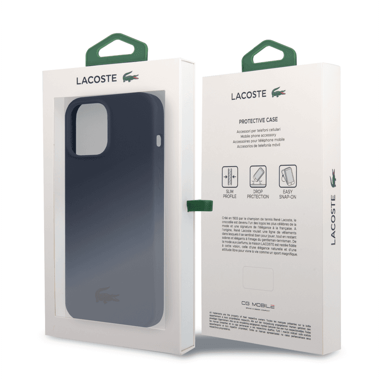 Lacoste Hard Case Liquid Silicone / Microfiber Glossy Printing Logo Compatible with iPhone 14 Pro Max - Blue