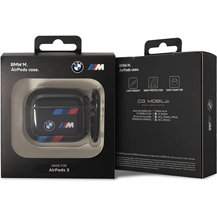 BMW M Collection Airpods Cases TPU Tricolor Lines And Logo Printed Glossy Compatible with Airpods 3 - Black