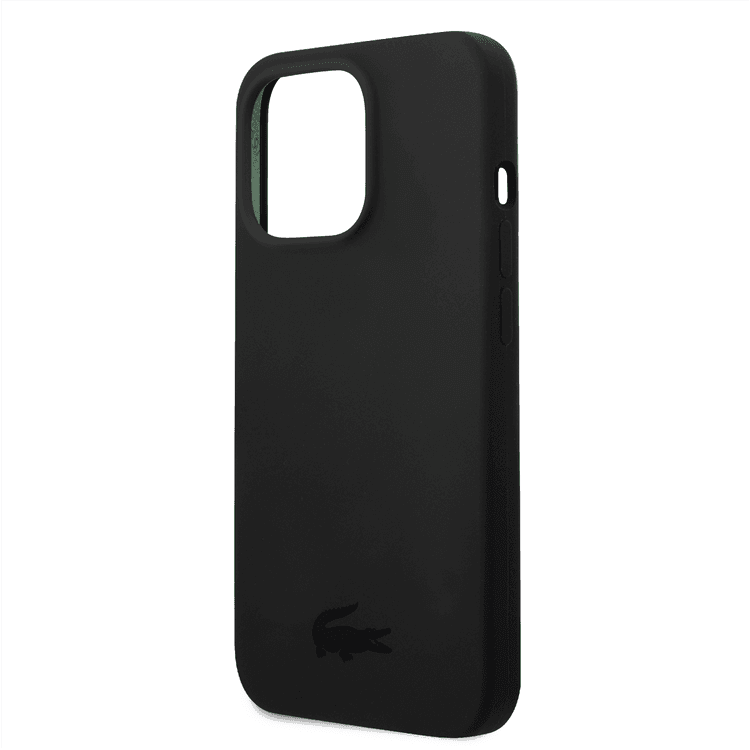 Lacoste Hard Case Liquid Silicone / Microfiber Glossy Printing Logo Compatible with iPhone 14 Pro - Black
