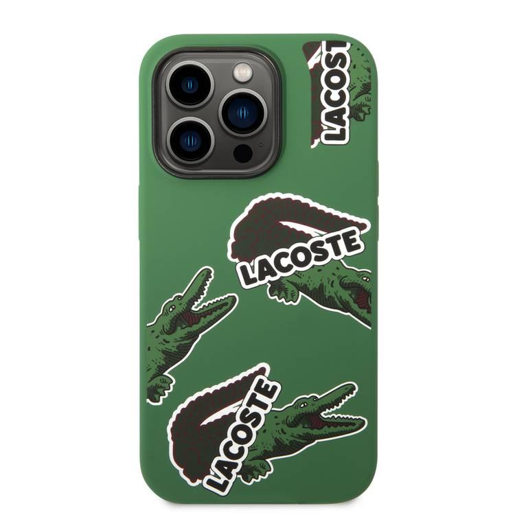 Lacoste Hard Case Liquid Silicone / Microfiber Allover Pattern Compatible with iPhone 14 Pro - Green