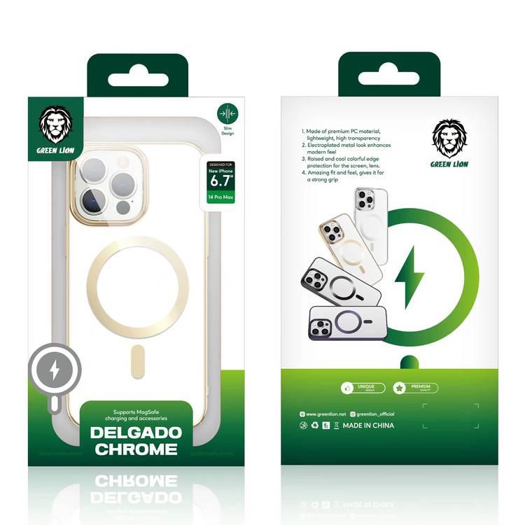 جراب Green Lion Delgado Chrome Magsafe لهاتف iPhone 14 Pro Max - ذهب