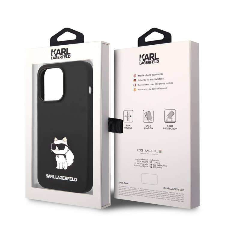 Karl Lagerfeld Liquid Silicone Case Choupette NFT Logo iPhone 14 Pro Max - Black
