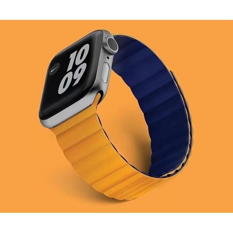 Green Silicone Magnetic Watch Band for Apple Watch 42/44/45MM - Light Orange/Blue - البرتقالي