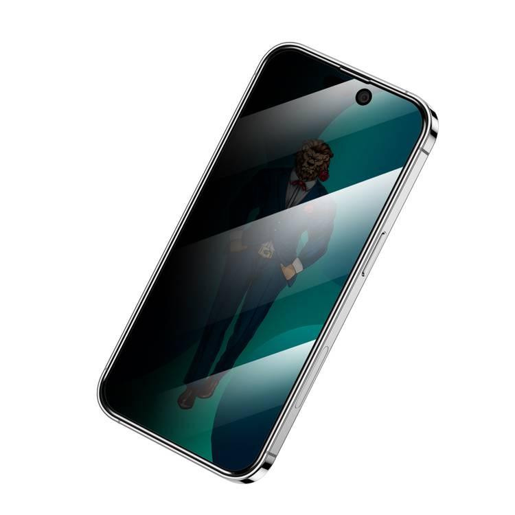 واقي شاشة زجاجي مقاوم للخدش بخصوصية ثلاثية الأبعاد من Green Lion لهاتف iPhone 14 Max - أسود