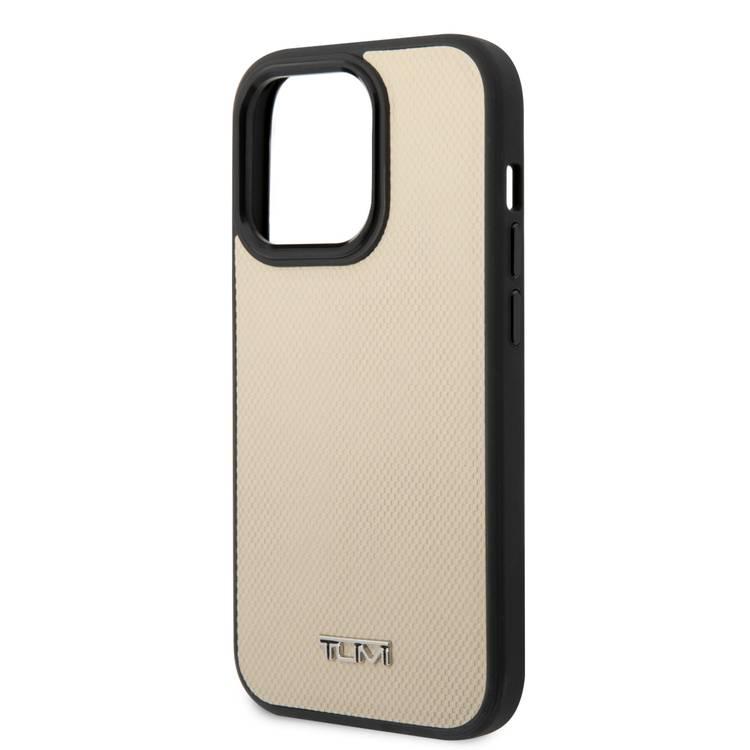 حافظة جلد Tumi HC مع نمط باليستي منقوش MagSafe لهاتف iPhone 14 Pro Max - بيج