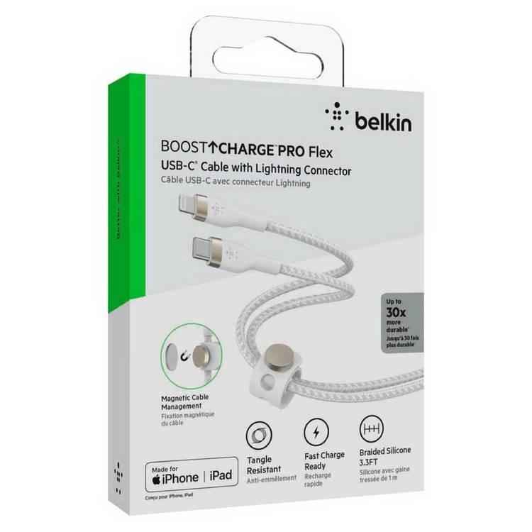 Belkin Boost Charge Pro Flex USB-C to Lightning Cable Braided Silicone 1 Meters - White