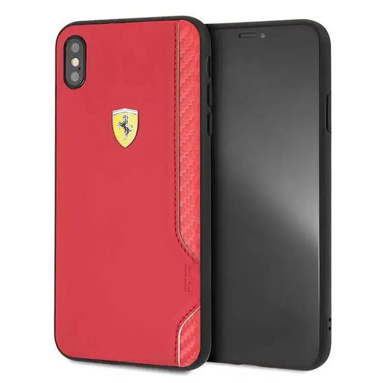 Ferrari On Track PU جراب صلب مطاط لهاتف iPhone Xr - أحمر