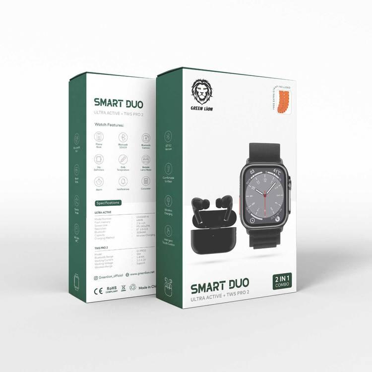 Green Lion 2 In 1 Smart Watch Duo Ultra Active + TWS Pro 2 G1 Combo - أسود