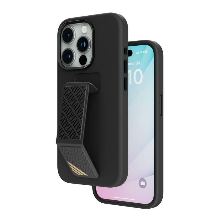 Levelo Morphix Silicone Case With Leather Grip For iPhone 15 Pro - Black - Black