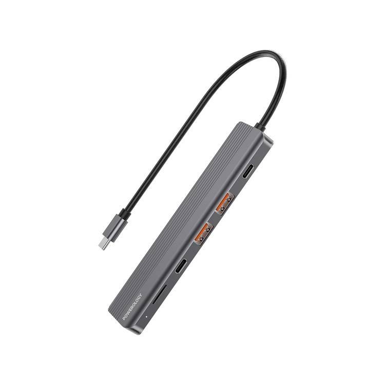Powerology 6in1 USB-C Hub HDMI Type-C 100W PD USB MicroSD - Dark Grey